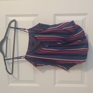 MULTICOLORED striped, wrap, spaghetti string top sz Small